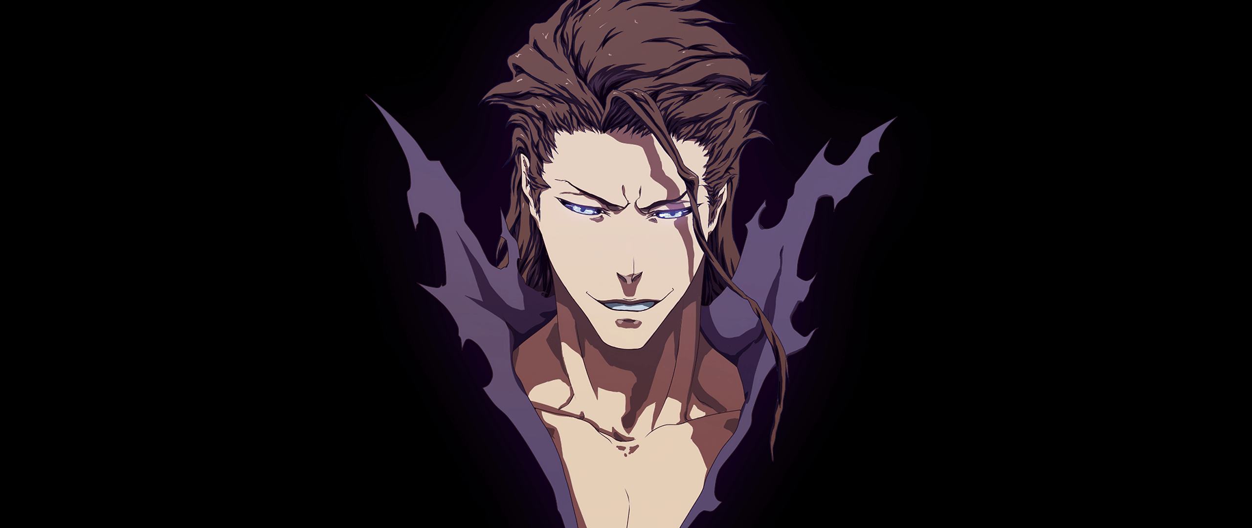 2560x1080 Sosuke Aizen Wallpaper 4K, Black background, Minimalist