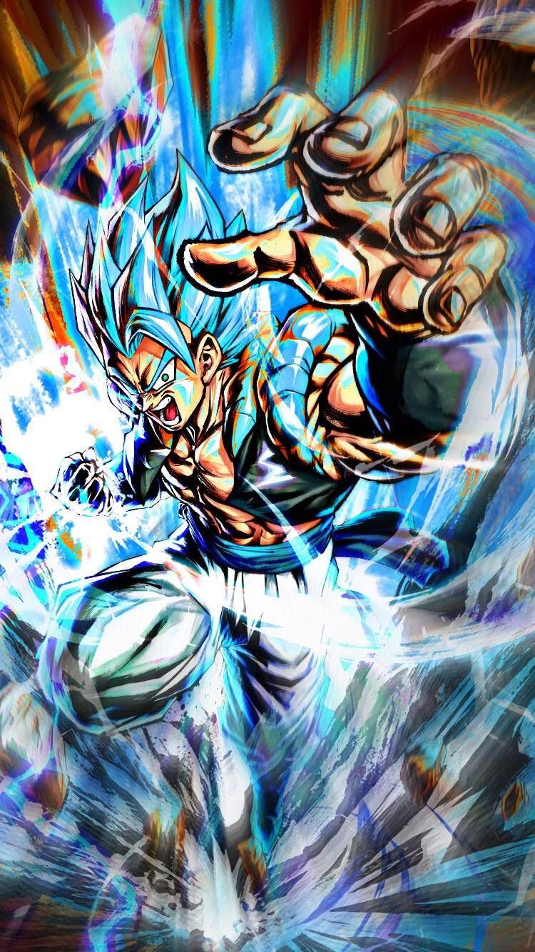 750x1334 Download Gogeta Blue, the legendary fusion of Super Saiyans Goku and Vegeta. Wallpaper