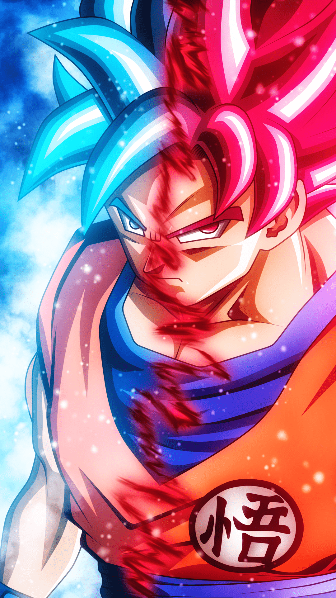 1080x1920 Goku's Epic Dual Force: Super Saiyan Blue & God Fusion Wallpaper