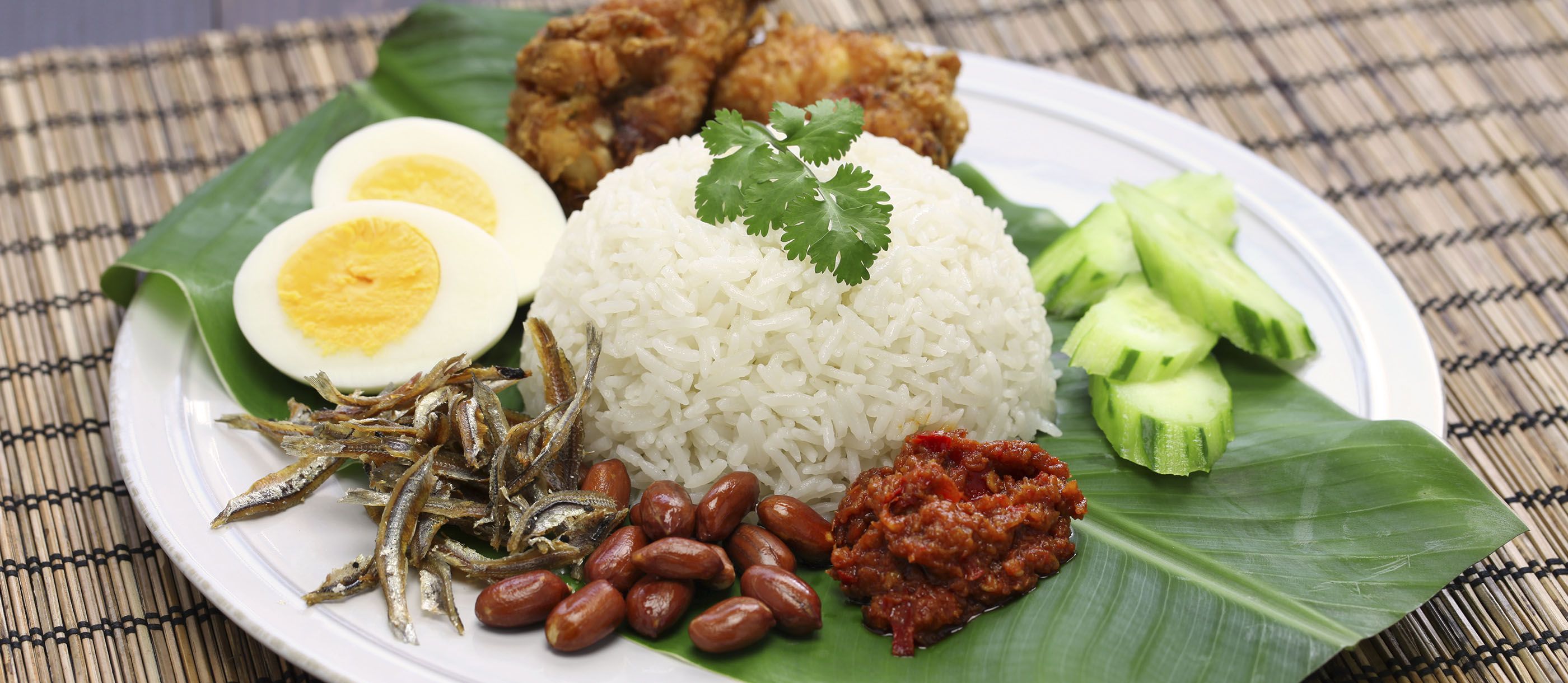 2800x1220 Nasi Lemak. Traditional Rice Dish From Malaysia, Southeast Asia