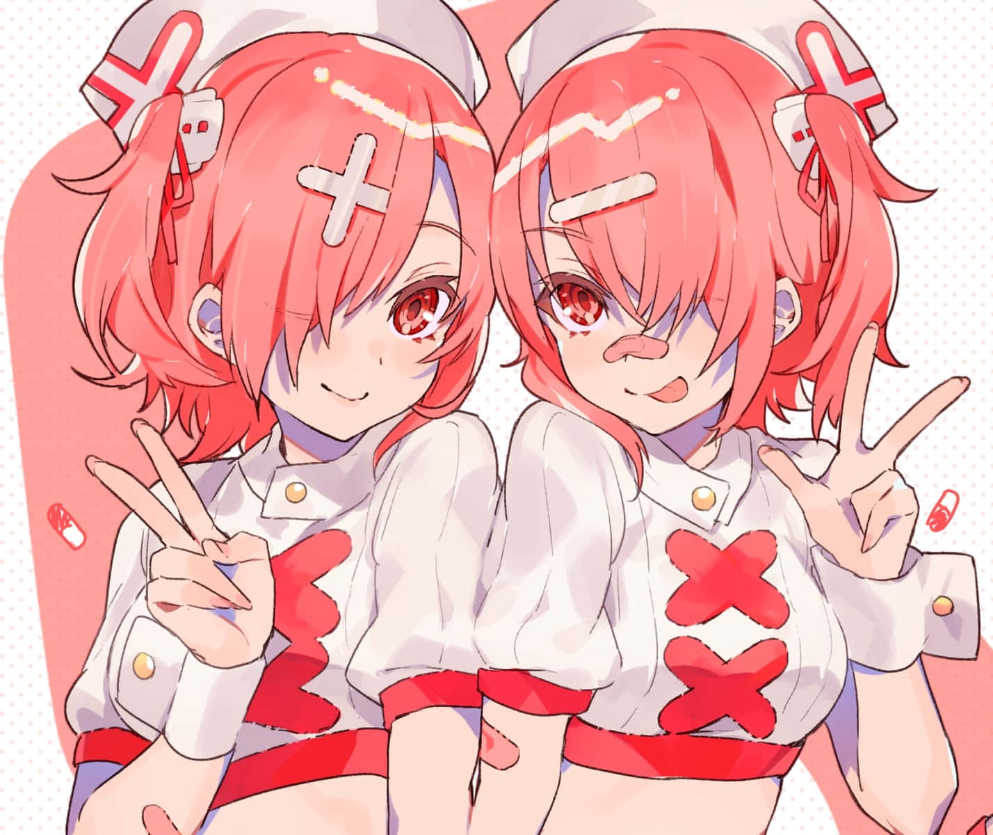 1428x1200 Download Matching Anime Red Nurse Peace Wallpaper