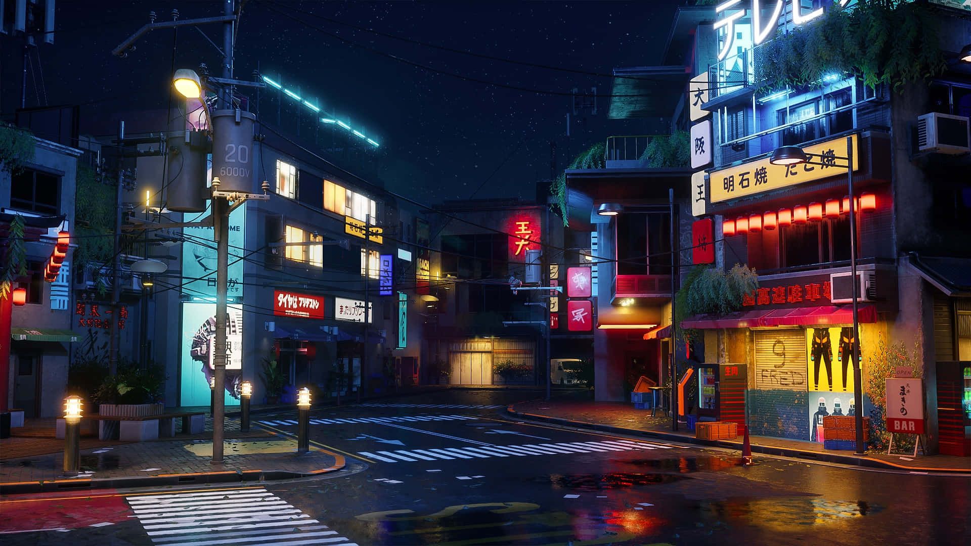 1920x1080 Download Rainy Night Anime Street Scene Wallpaper
