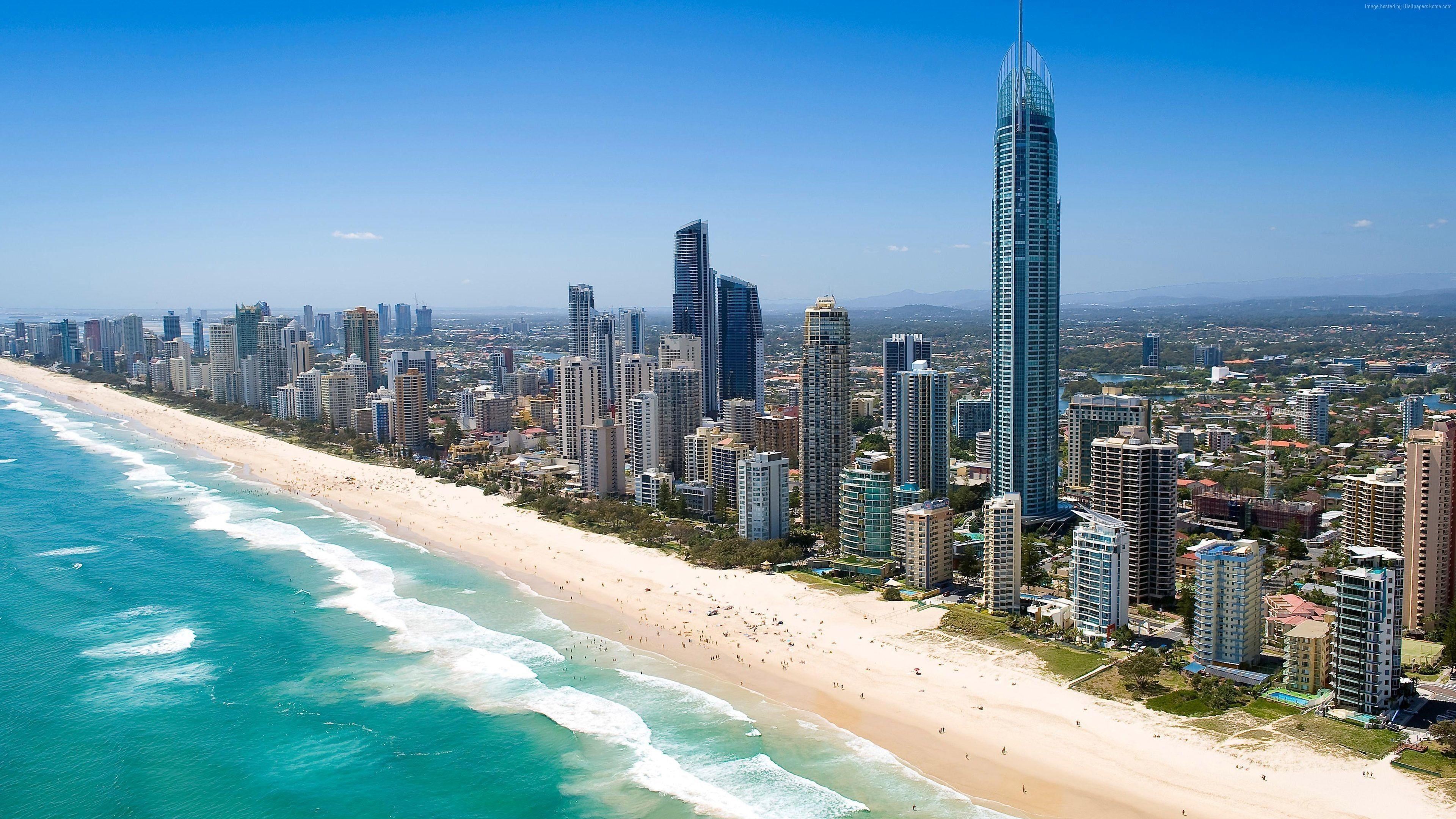 3840x2160 Wallpaper Queensland, 5k, 4k wallpaper, Australia, Pacific ocean, shore, Best Beaches in the World, skyscrapers, Architecture Wallpaper Download Resolution 4K Wallpaper