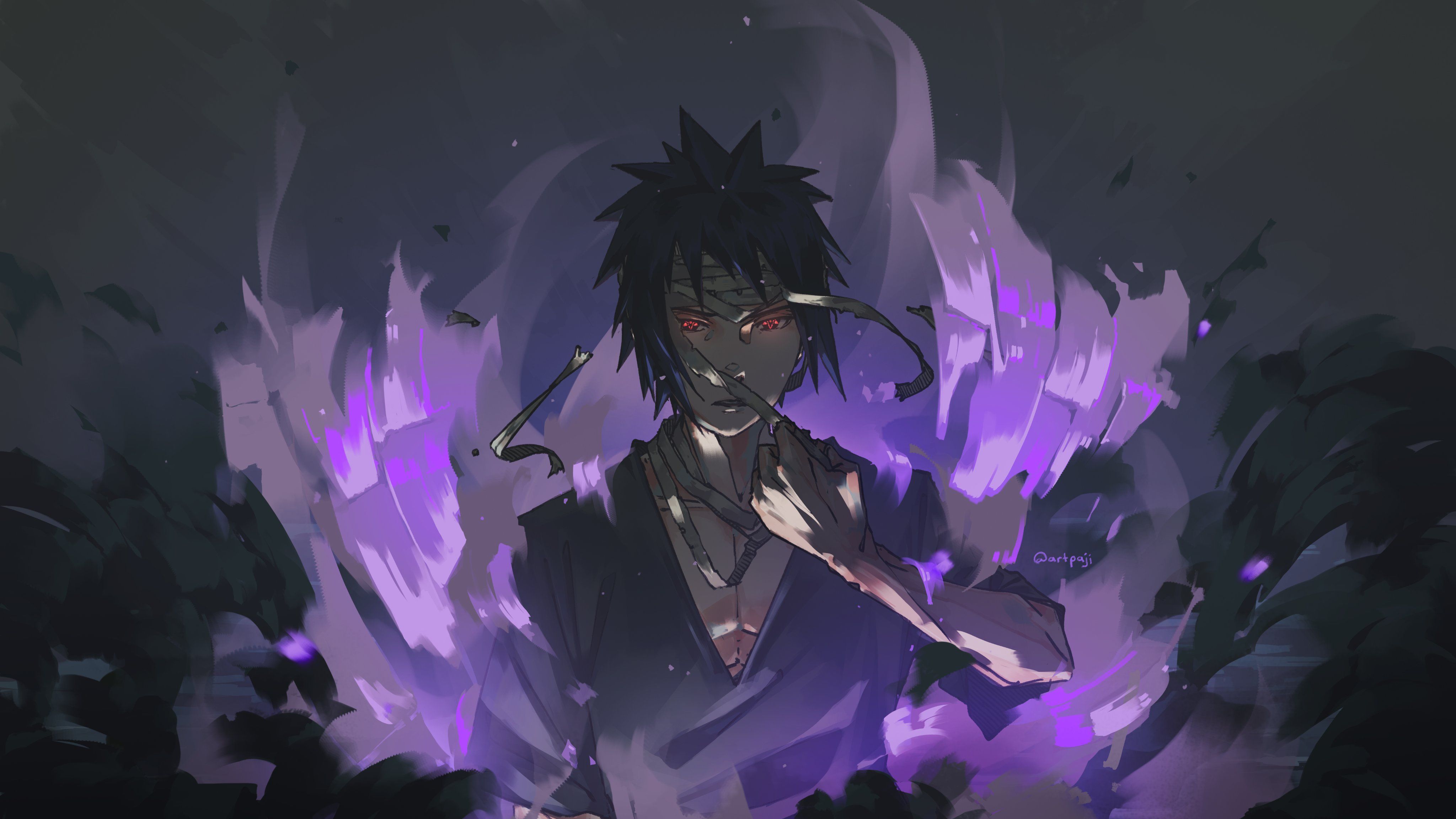 4096x2304 Sasuke Uchiha Purple Aura 4K Wallpaperx2304