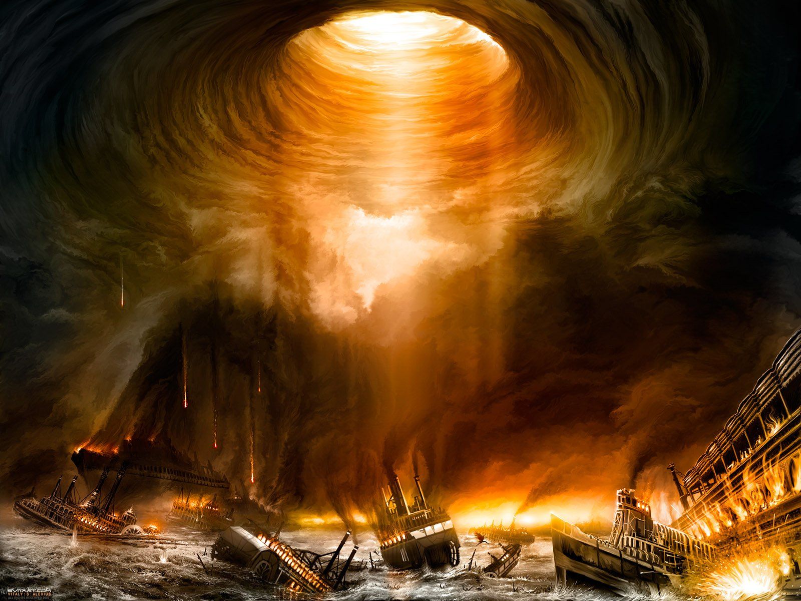 1600x1200 Apocalyptic Vortex Ship Fire Sci Fi Wallpaper By Vitaly S. Alexiusx1200