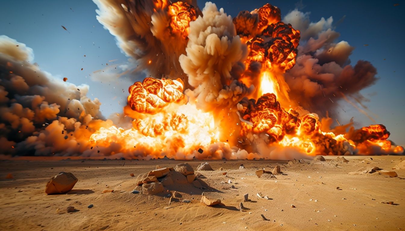 1344x768 Dramatic Desert Explosion with Fiery Flames and Smoke Background Virtual Background