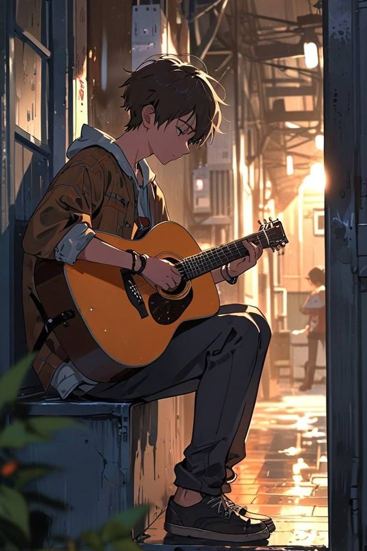 736x1104 Sad Anime Boy Playing Guitar