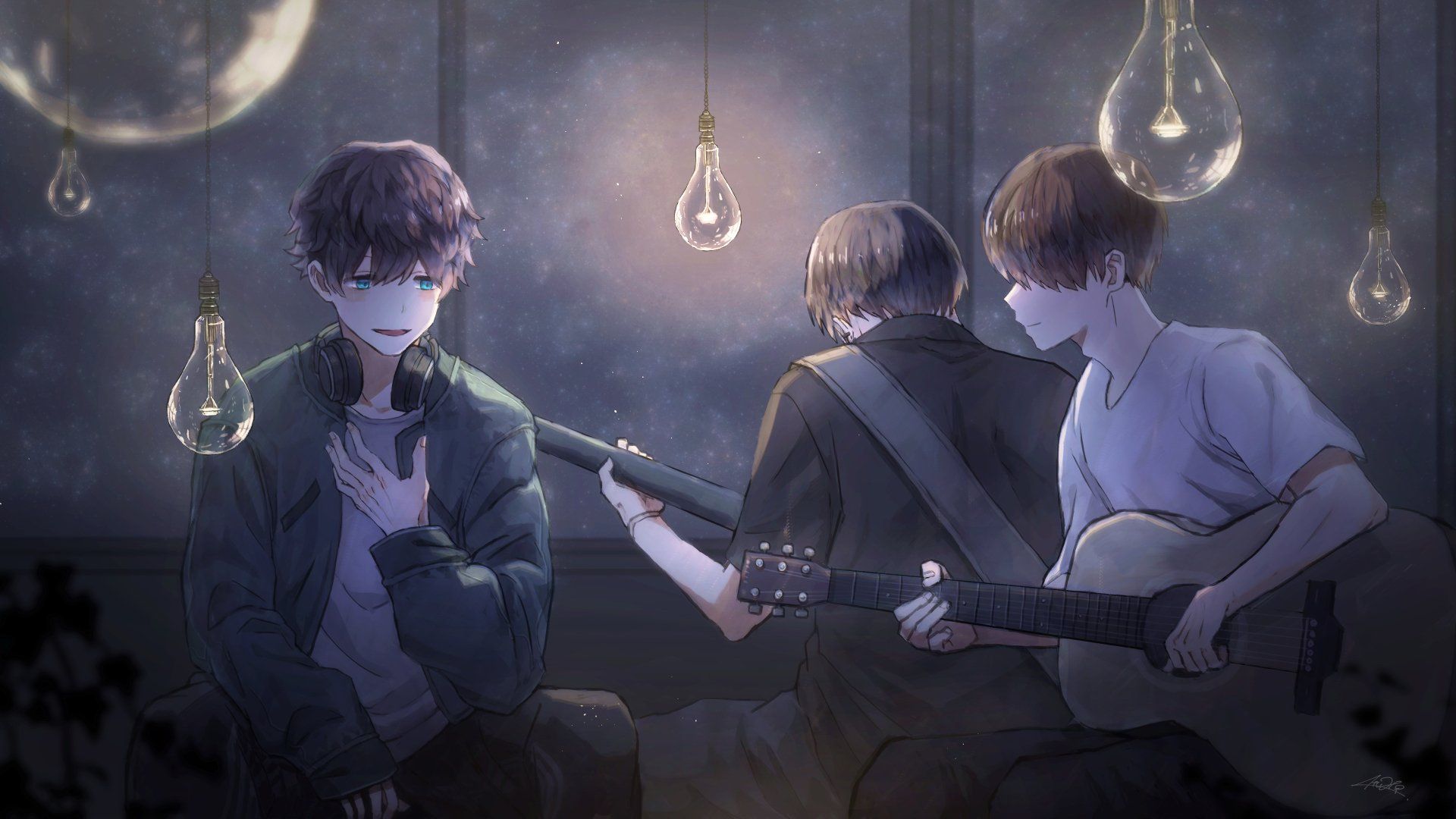 1920x1080 4K Anime Night Jam: Illuminated Guitar Vibes