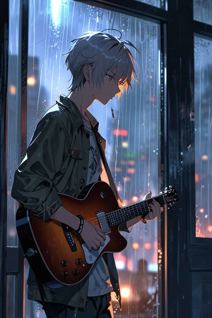 736x1104 Anime Boy with Acoustic Guitar