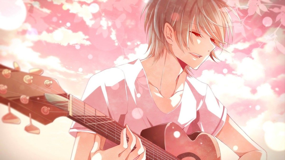 1200x675 Anime boys guitar short hair closed eyes musical Playmat Gaming Mat