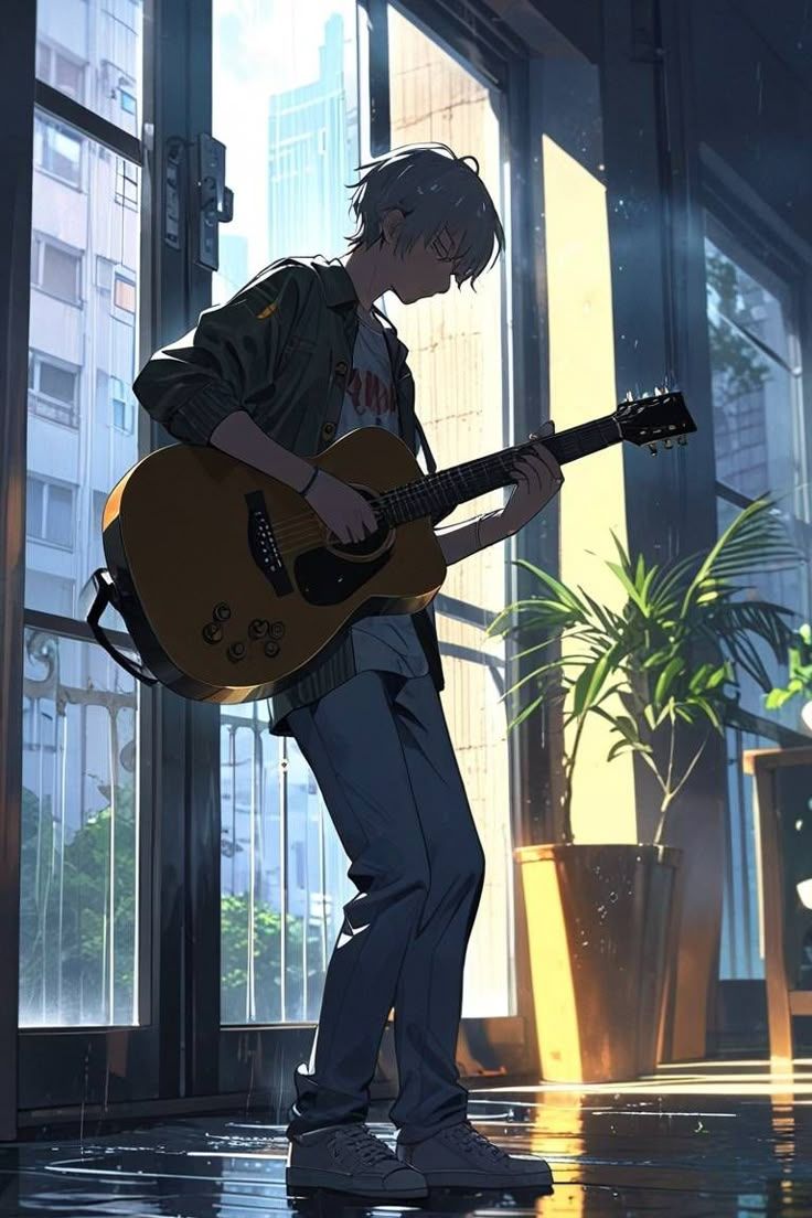 736x1104 Tall and Handsome Anime Boy with Guitar