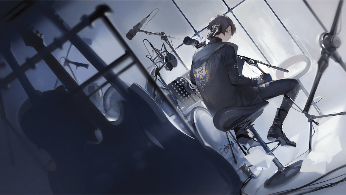 1200x675 Anime back men recording studios sitting guitar Custom Gaming Mat Desk