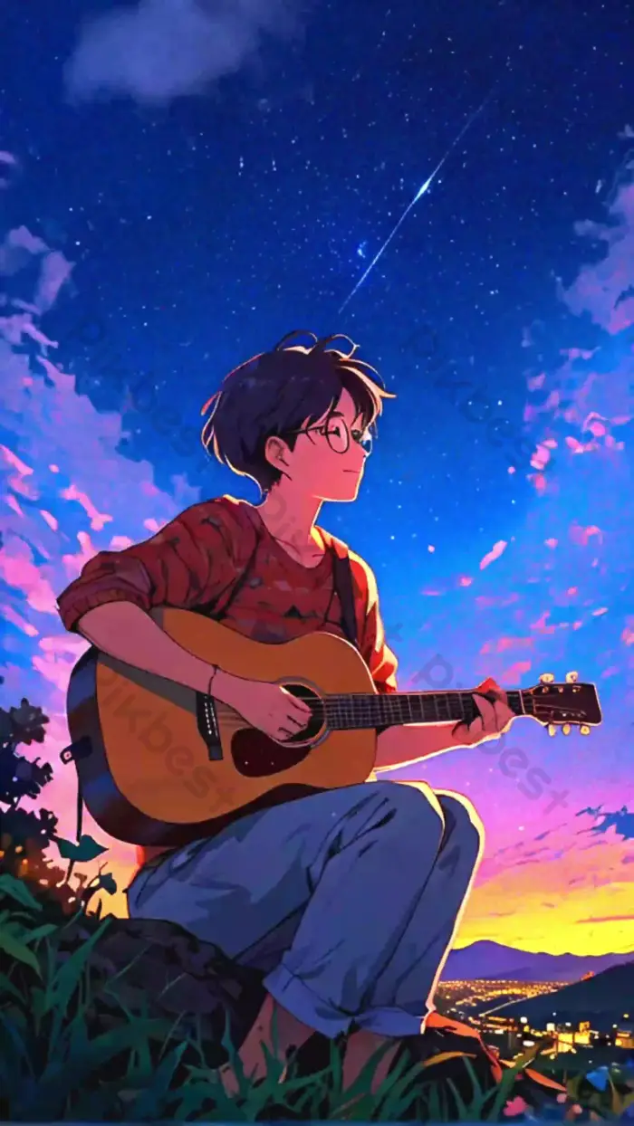 700x1244 The Anime Boy Playing A Guitar Alone