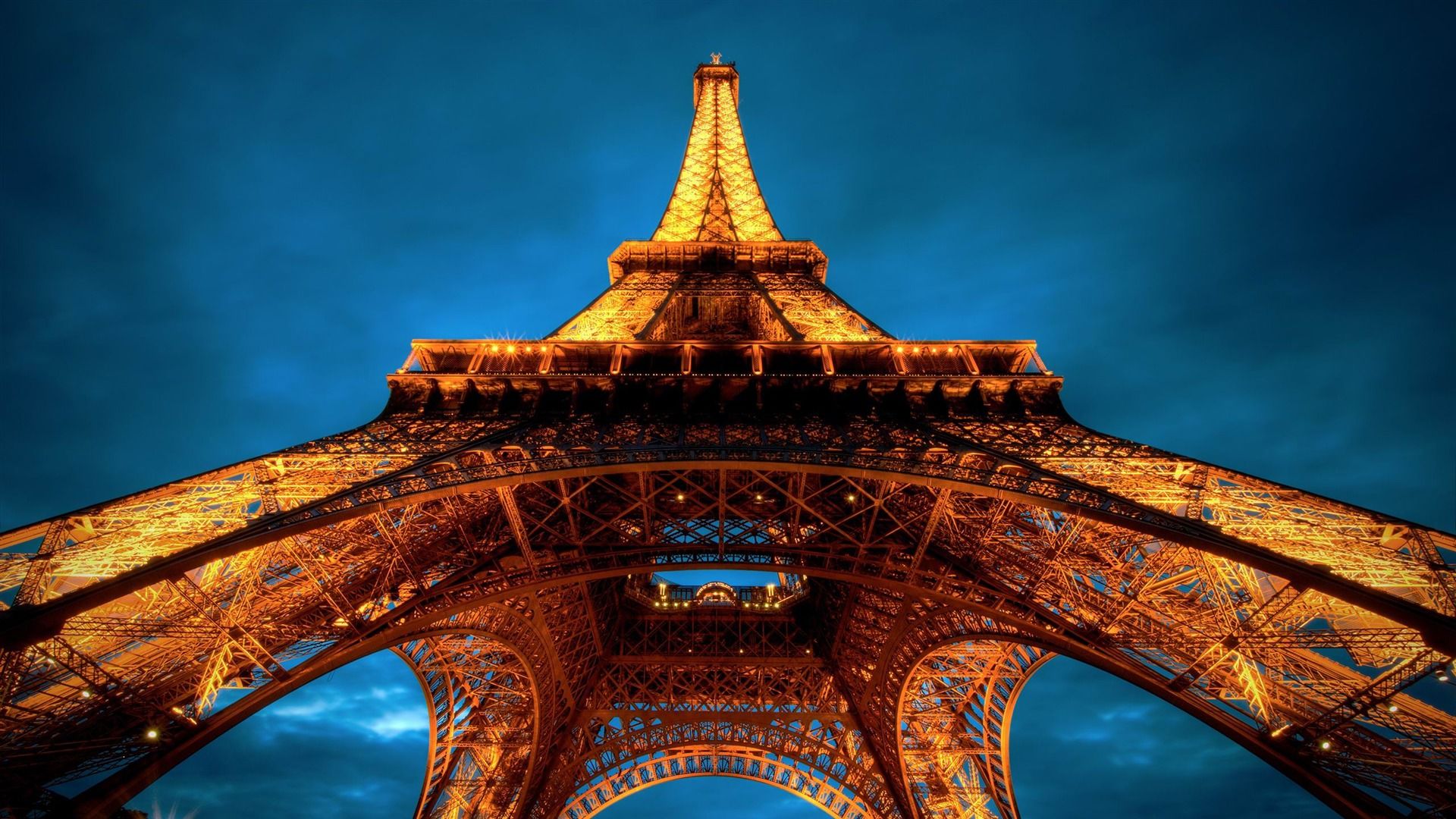 1920x1080 Paris At Night Eiffel Tower View From Below France Landscape Wallpaper