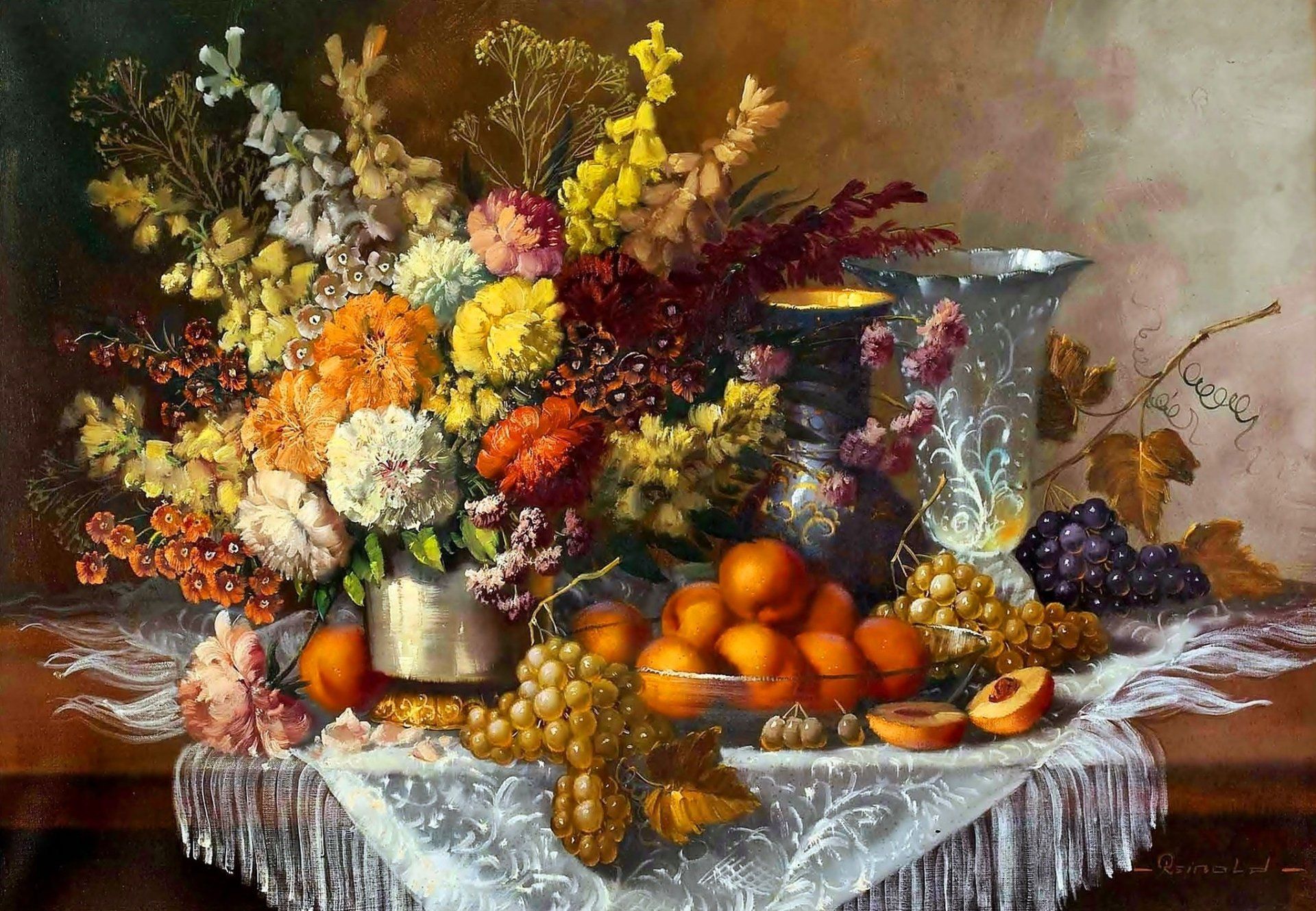 1920x1330 Download Colorful Flower Fruit Vase Still Life Artistic Painting HD Wallpaperx1419
