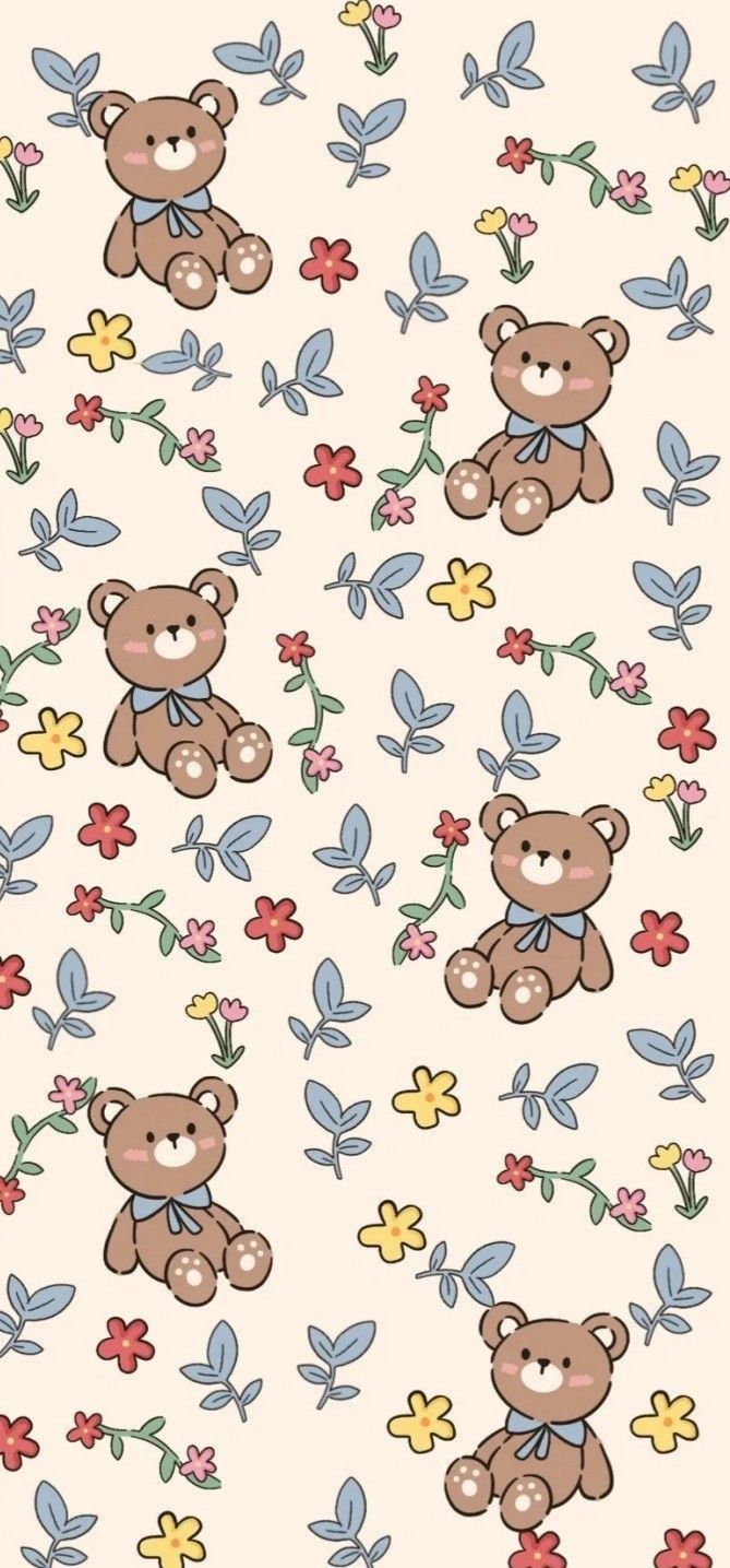669x1435 Cute Teddy Bear and Flower Pattern Wallpaper. Bear vintage wallpaper, Flower bear wallpaper, Wallpaper iphone cute