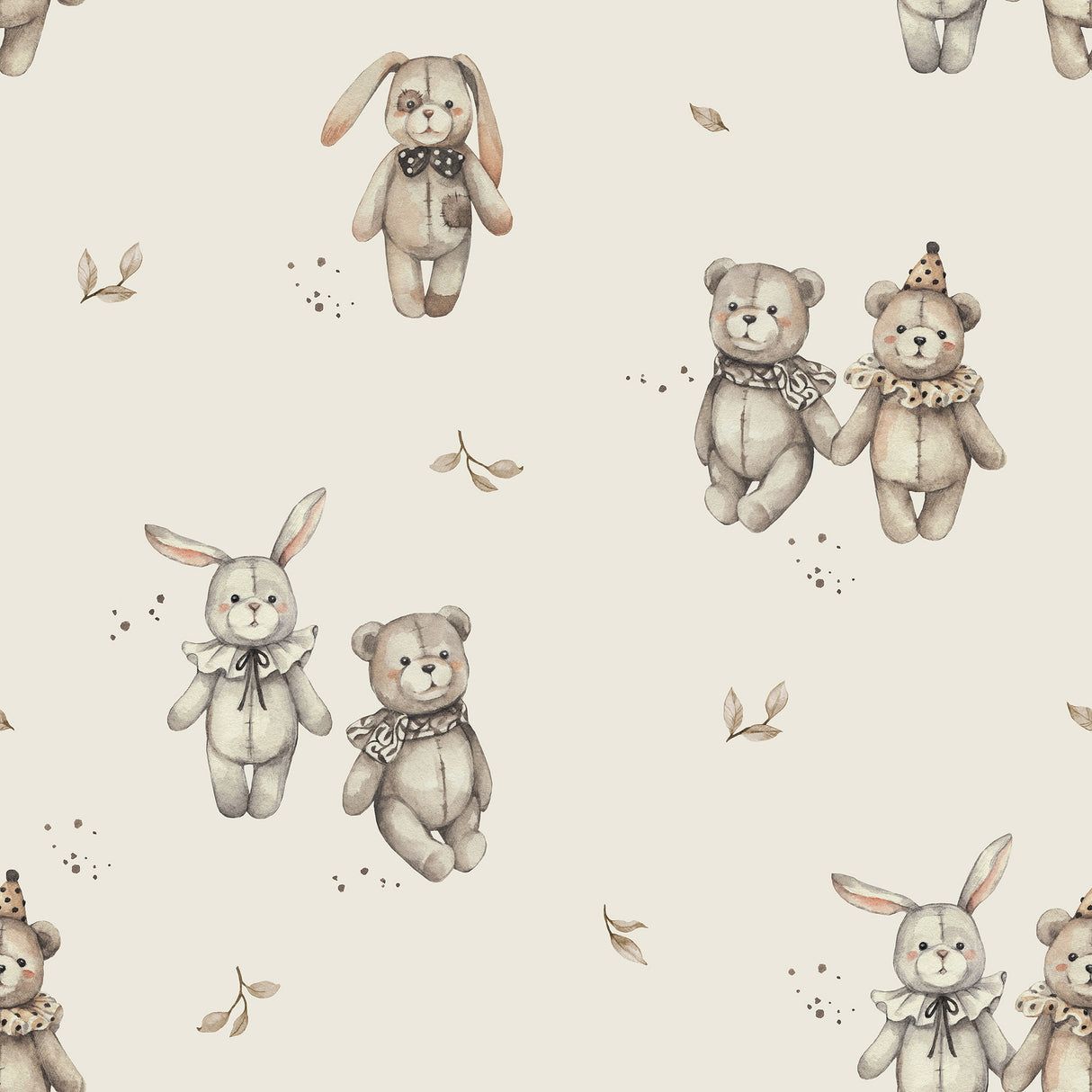 1214x1214 Vintage Teddy & Bunny Nursery Wallpaper Whimsy Sample: 12''W x 10''H / Canvas Peel & Stick