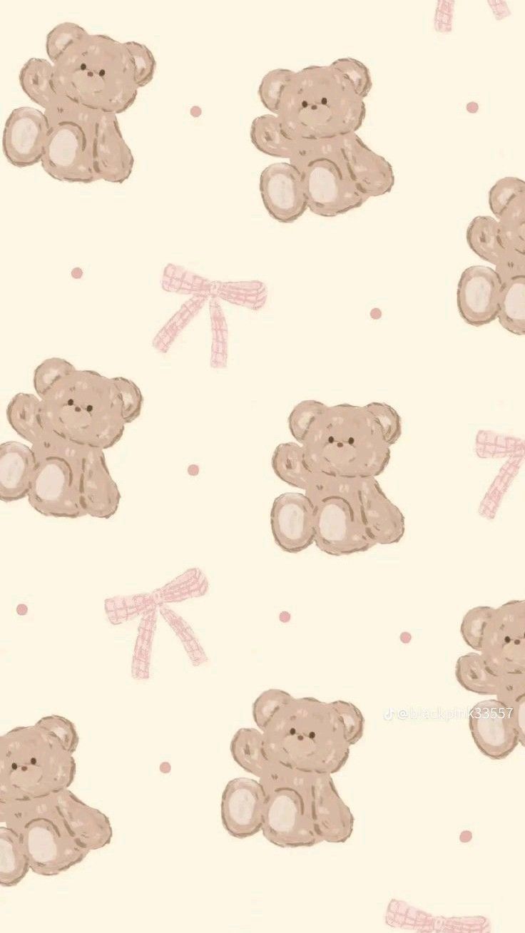 736x1308 Cute Bear Wallpaper. Teddy bear ipad wallpaper, Cute beige bow wallpaper, Beige pink bow wallpaper