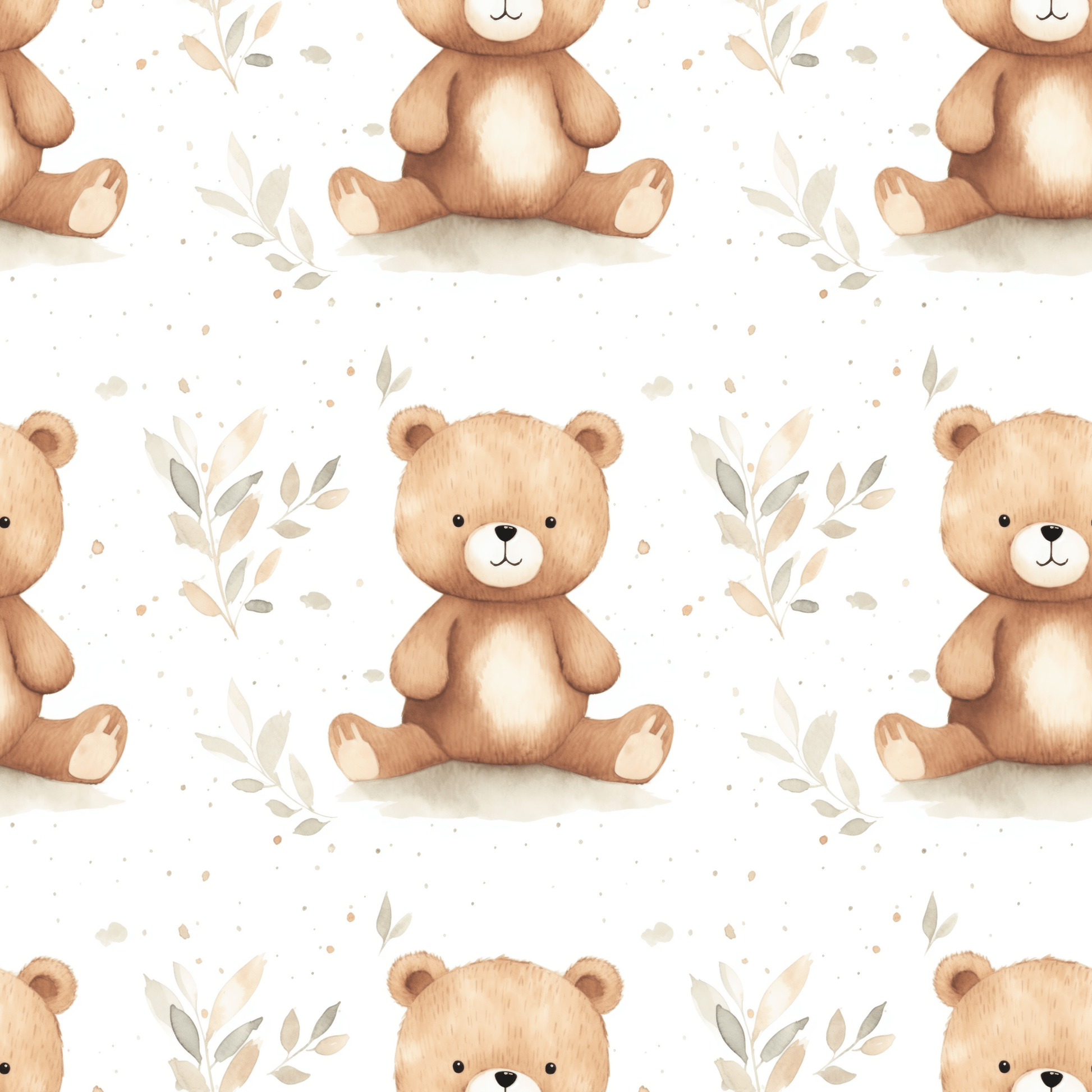 1946x1946 Teddy Bear Peel and Stick Wallpaper, Nursery, Watercolor