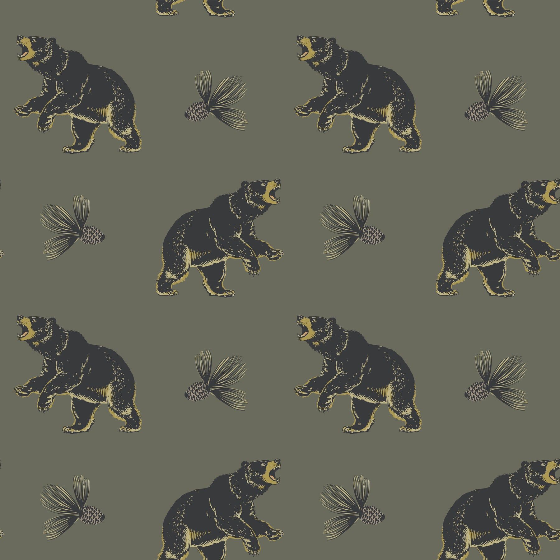 1800x1800 Roaming Black Bear Wallpaper by Mitchell Black, Black and Green