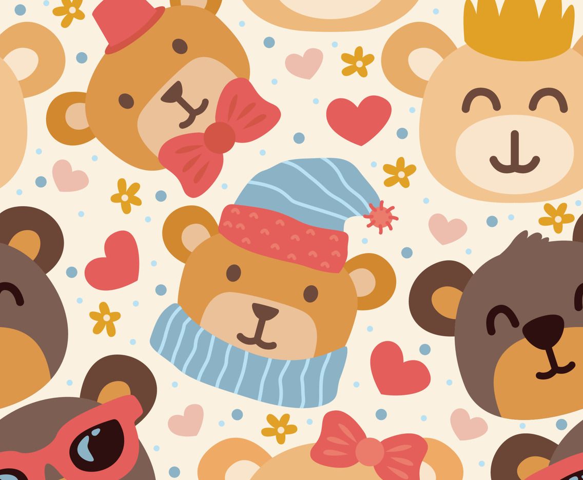 1136x936 Cute Teddy Bear Cartoon Character Seamless Pattern Background