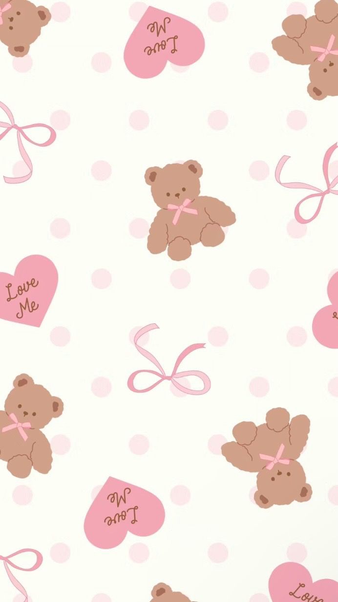 692x1231 Cute Teddy Bear Wallpaper with Pink and Brown Polka Dots. Pink teddy bear background, Teddy bear pattern wallpaper, Bear pink wallpaper