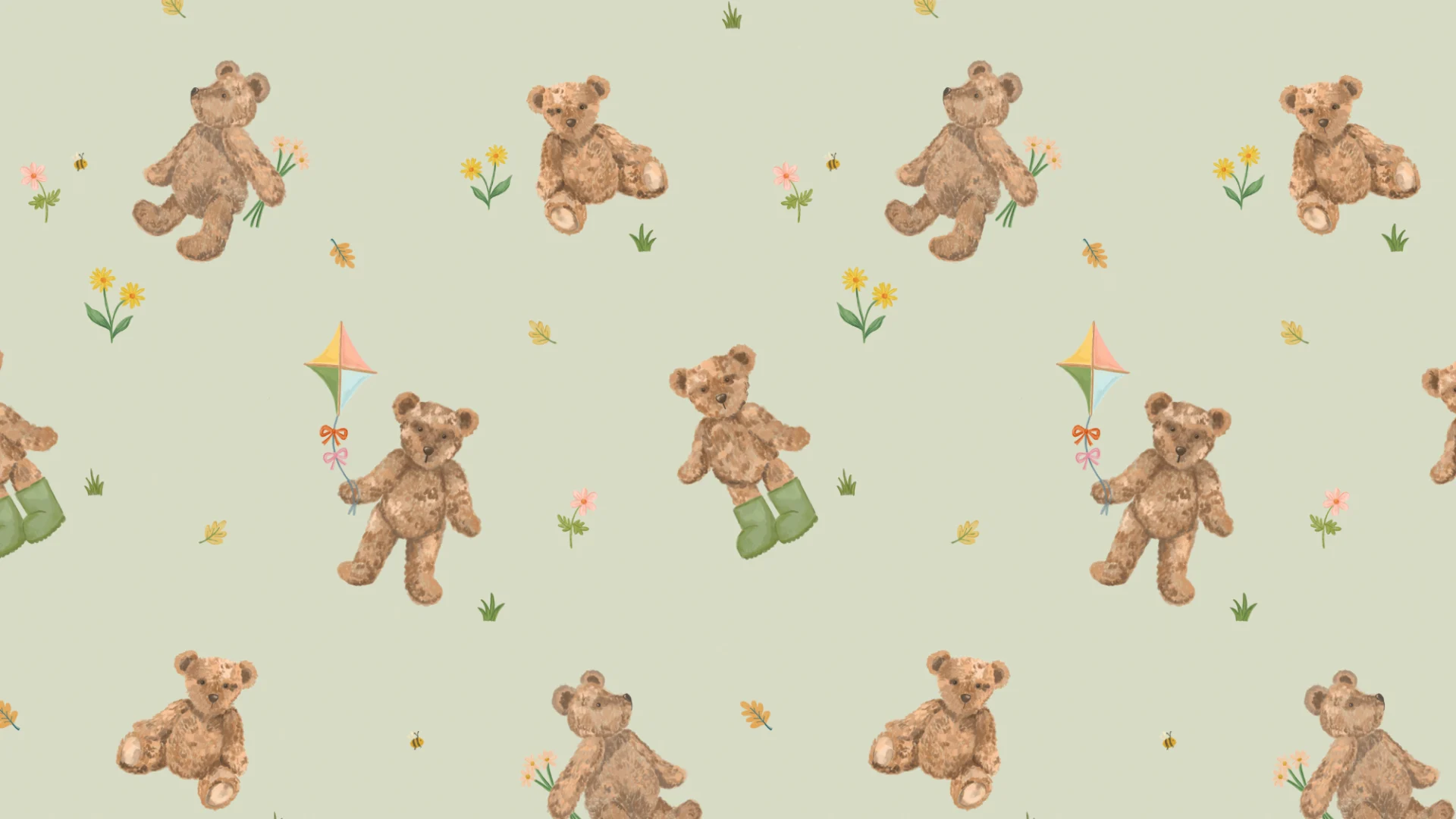 1920x1080 Sage Kids Cute Teddy Motif Wallpaper