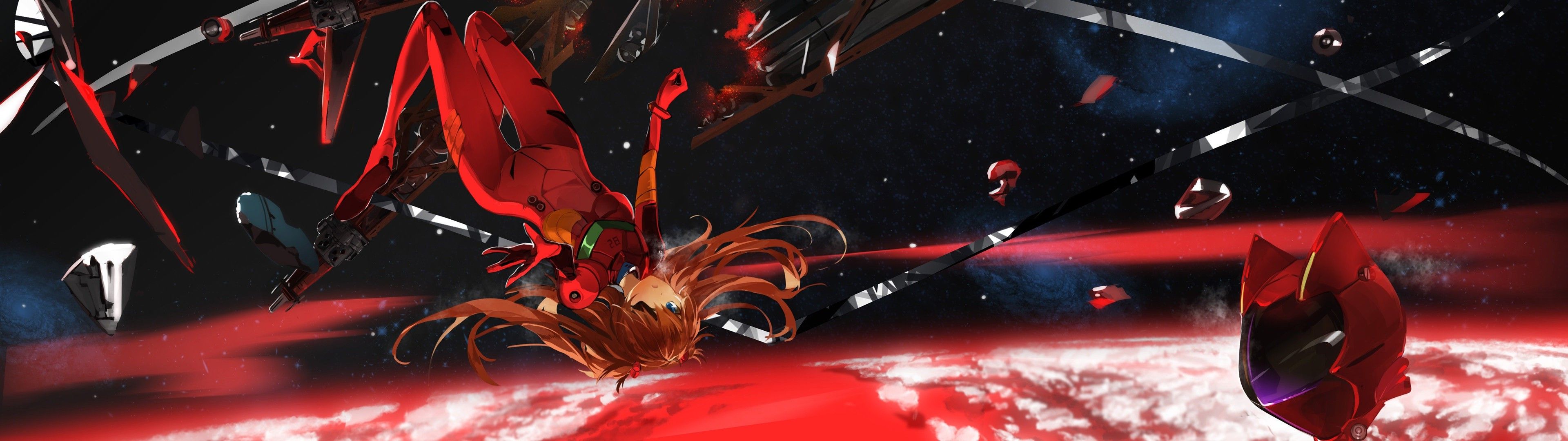 3840x1080 Neon Genesis Evangelion, EVA Unit Asuka Langley Soryu, Multiple Display, Anime, Anime Girls, Space Wallpaper HD / Desktop and Mobile Background