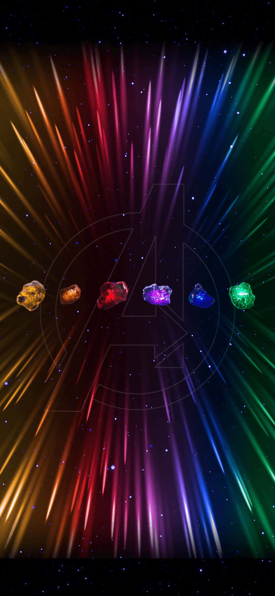 1125x2436 Download The powerful Infinity Gems unified on a cosmic background Wallpaper