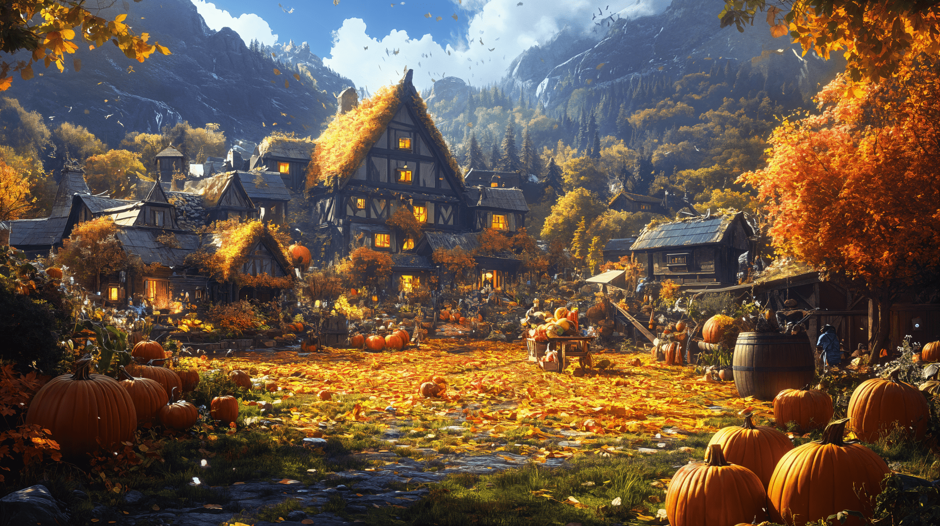 1920x1075 Autumn Harvest Festival: A Vibrant 4K Ultra HD Wallpaper