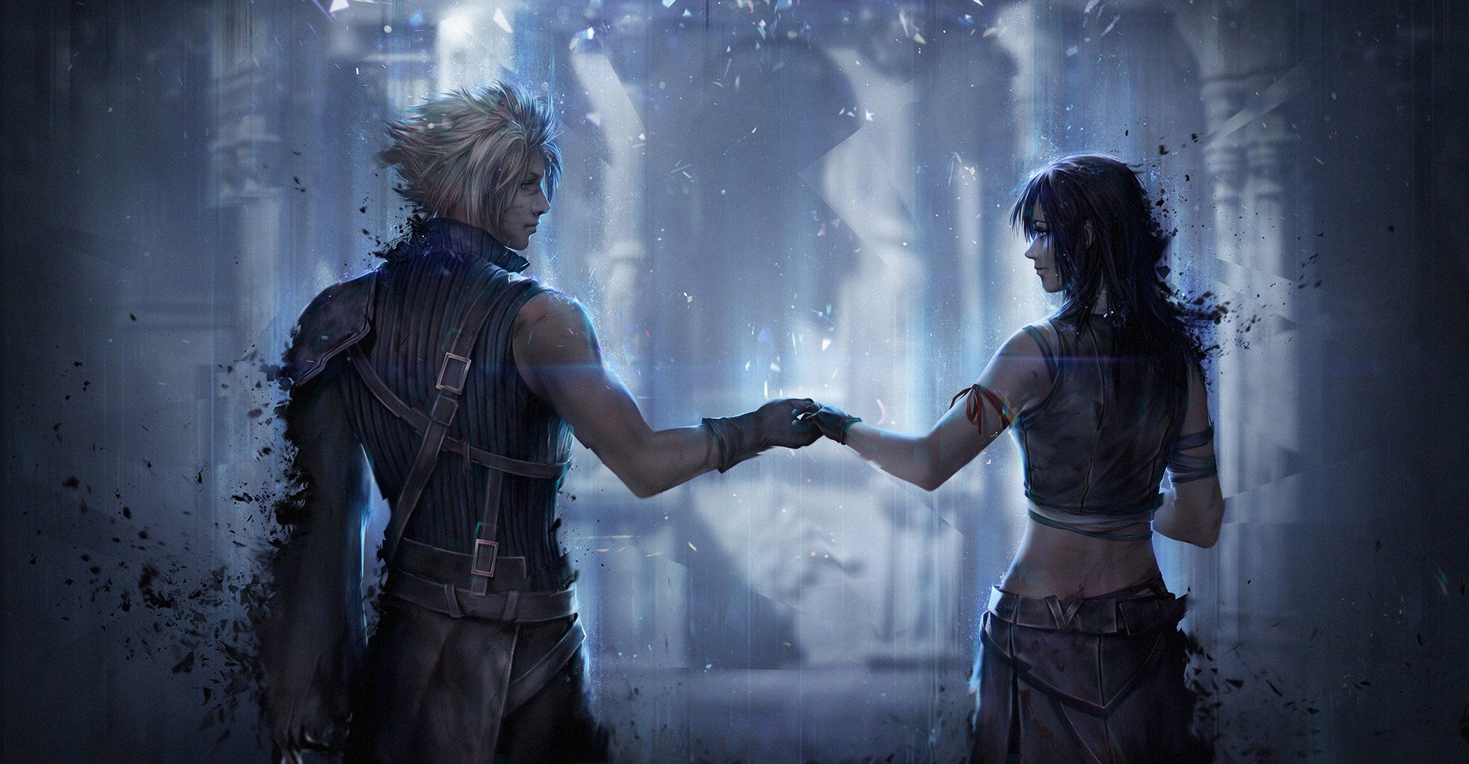 2100x1093 HD Wallpaper of Tifa Lockhart and Cloud Strife from Final Fantasy VII