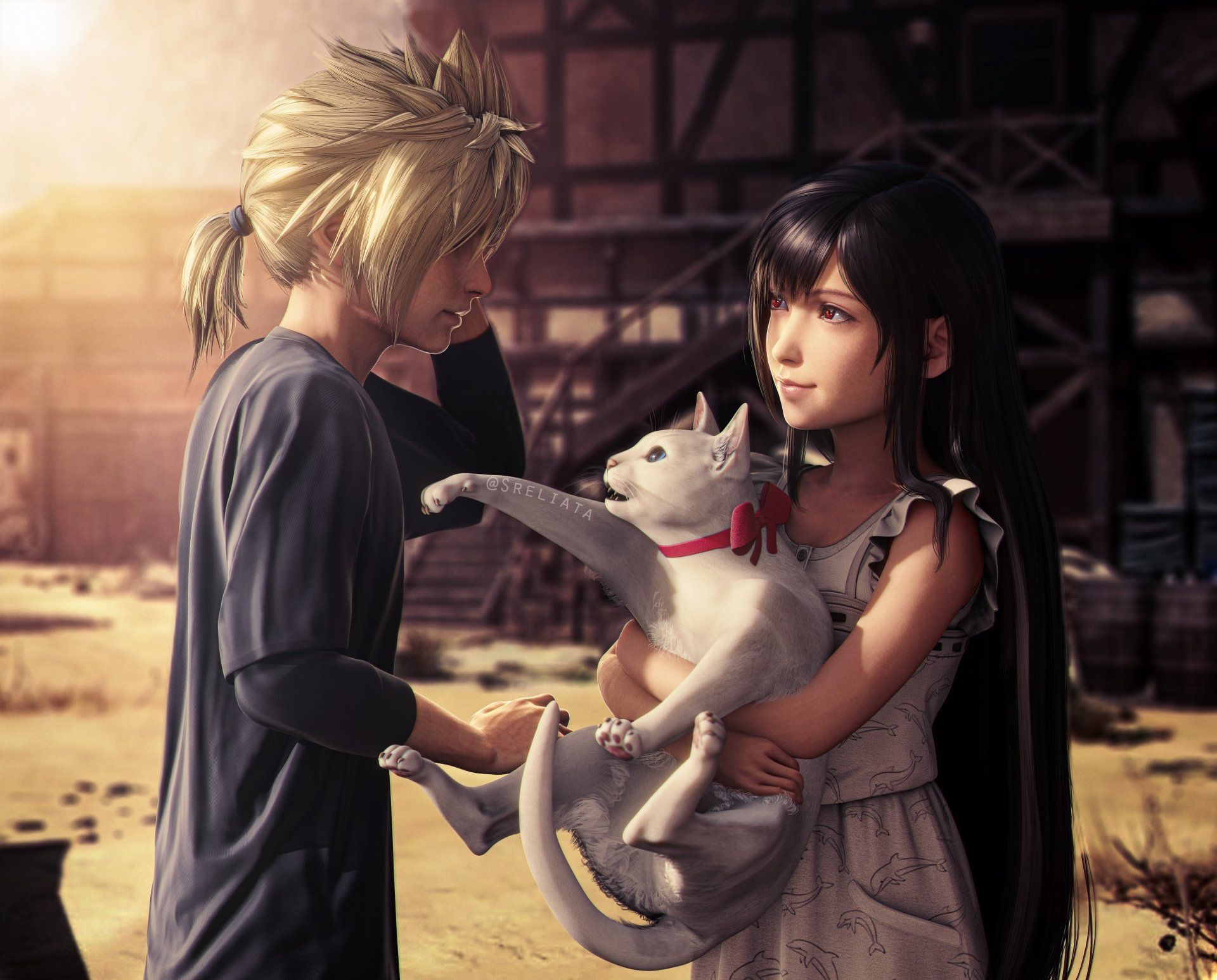 1920x1547 Final Fantasy VII Remake: Tifa, Cloud, and Cat in Stunning 4K Ultra HD Wallpaperx3820