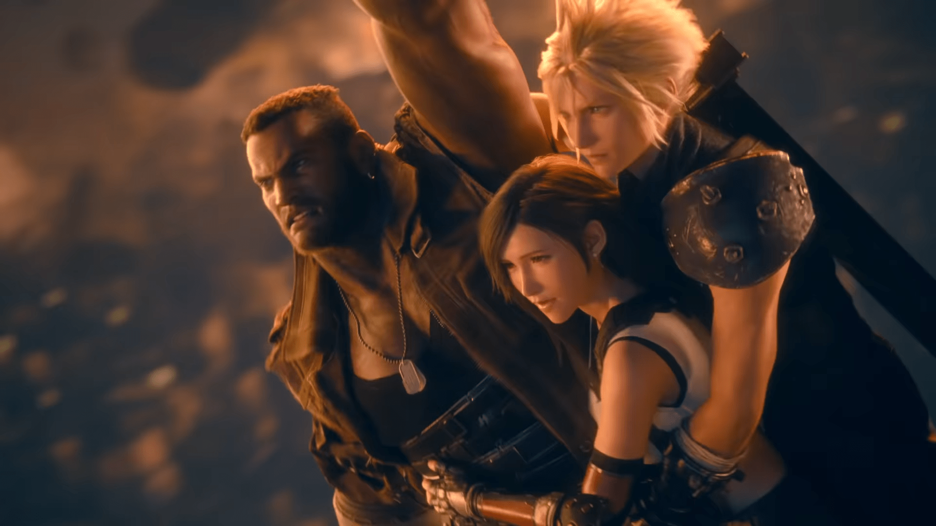 1920x1080 This screenshot of Cloud, Tifa, and Barret from the new trailer came out really clean, perfect for a wallpaper