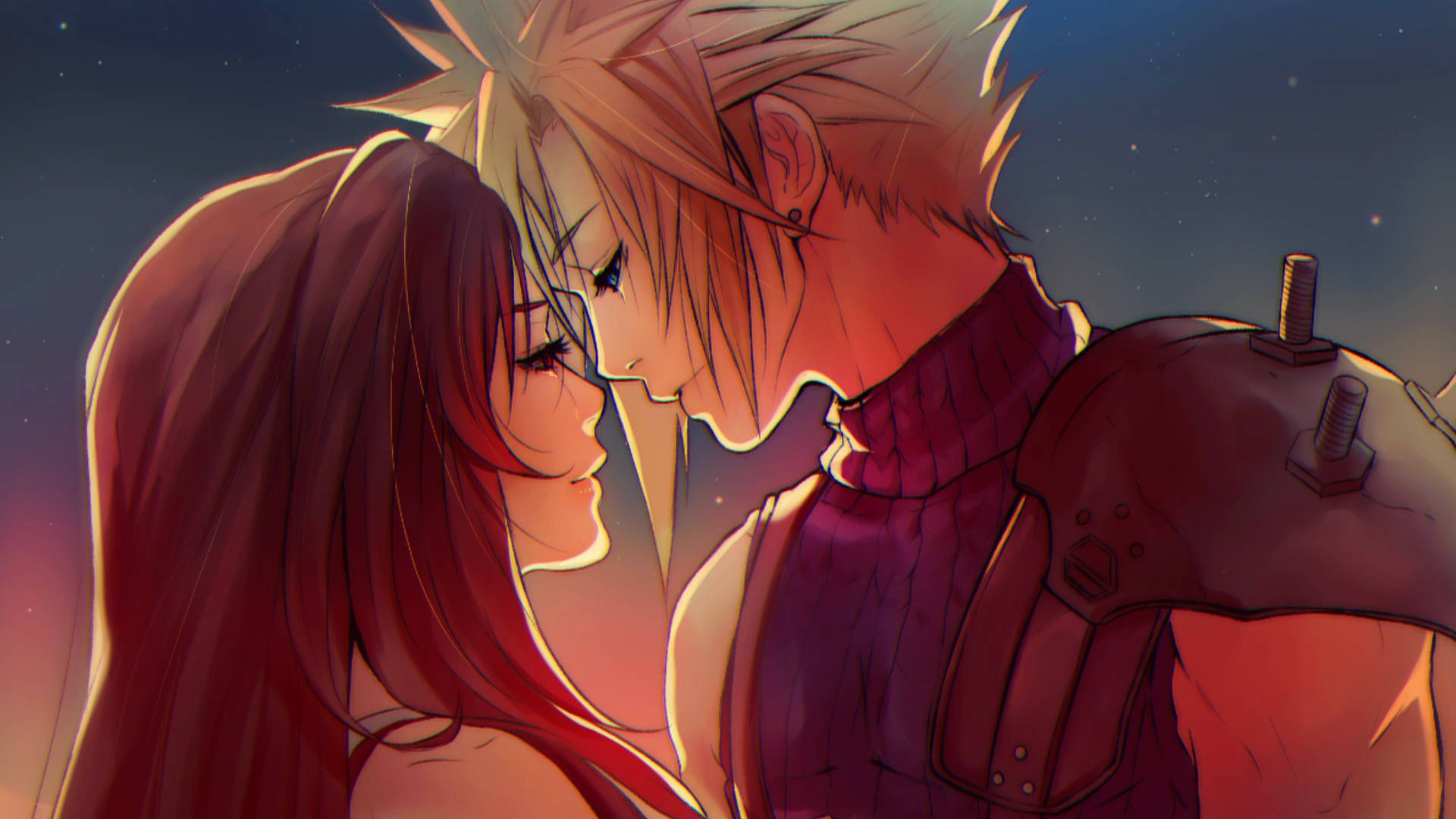1920x1080 Download FF7 Cloud Tifa Kiss Wallpaper