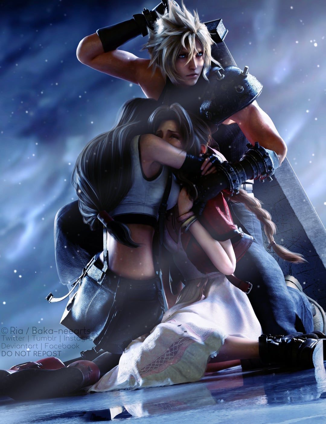 1080x1404 Cloud, Tifa and Aerith