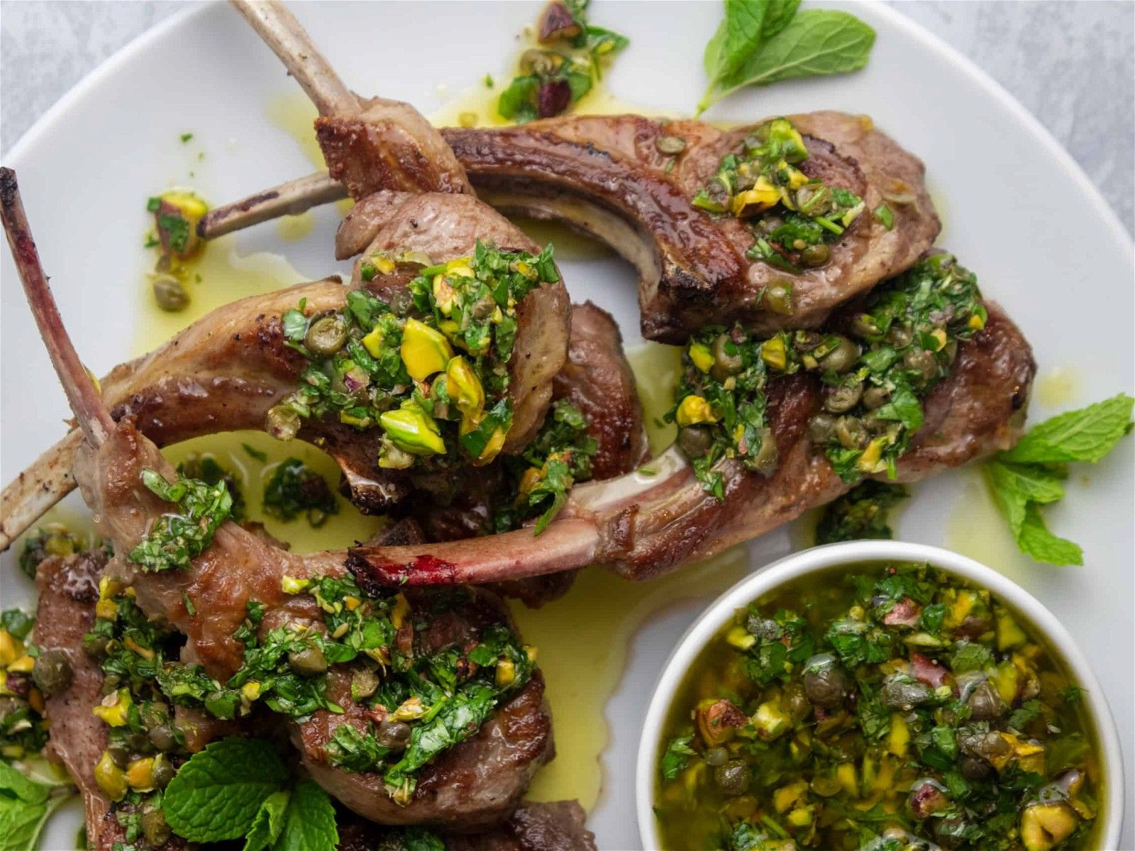 1600x1200 Lamb Chops with Mint Pistachio Salsa Verde