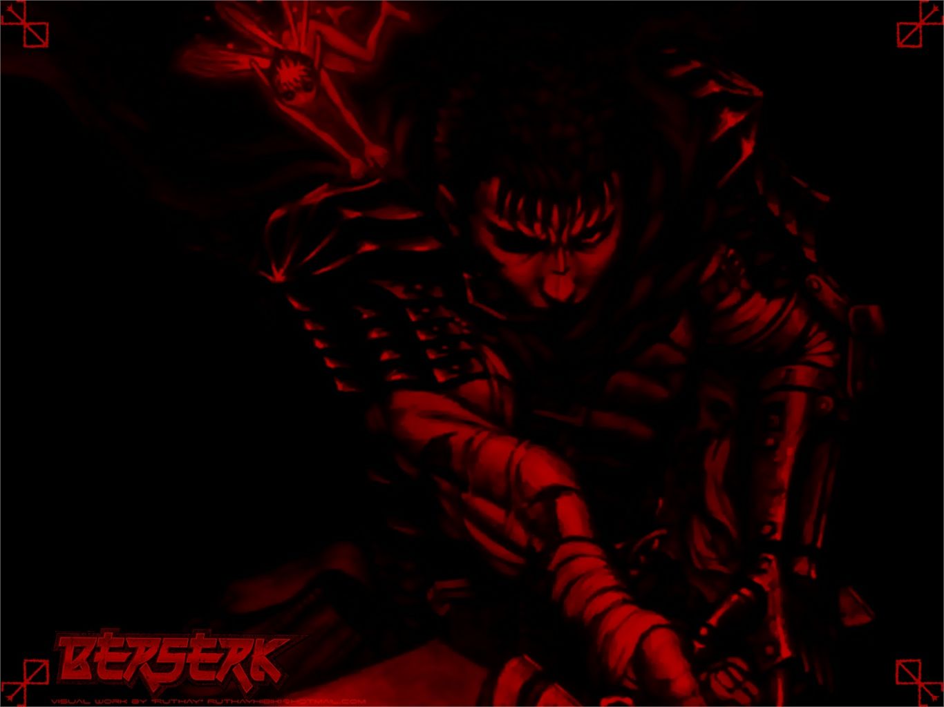 1366x1024 Crimson Berserker: Guts & Puck HD Wallpaperx1024