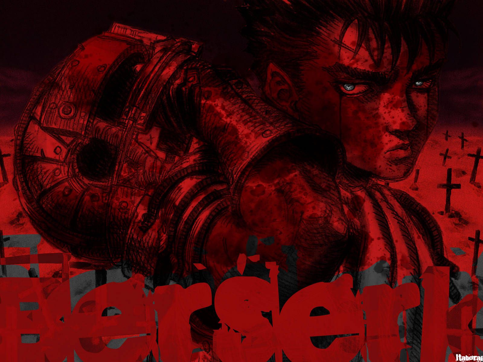 1600x1200 Download Berserk 4K Guts In Monochrome Red Wallpaper