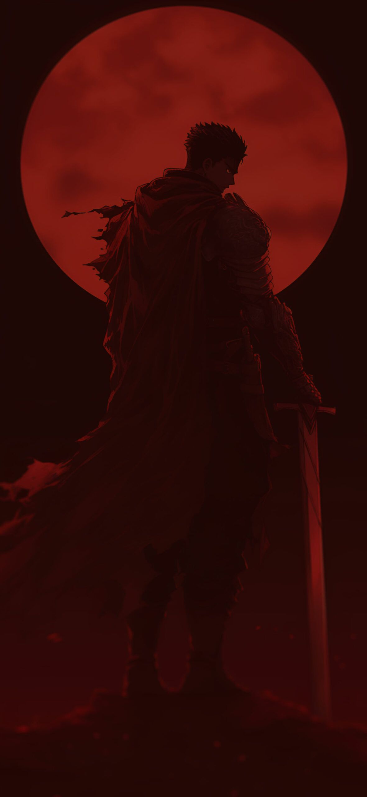 1181x2560 Berserk Guts & Red Moon Wallpaper Aesthetic Wallpaper