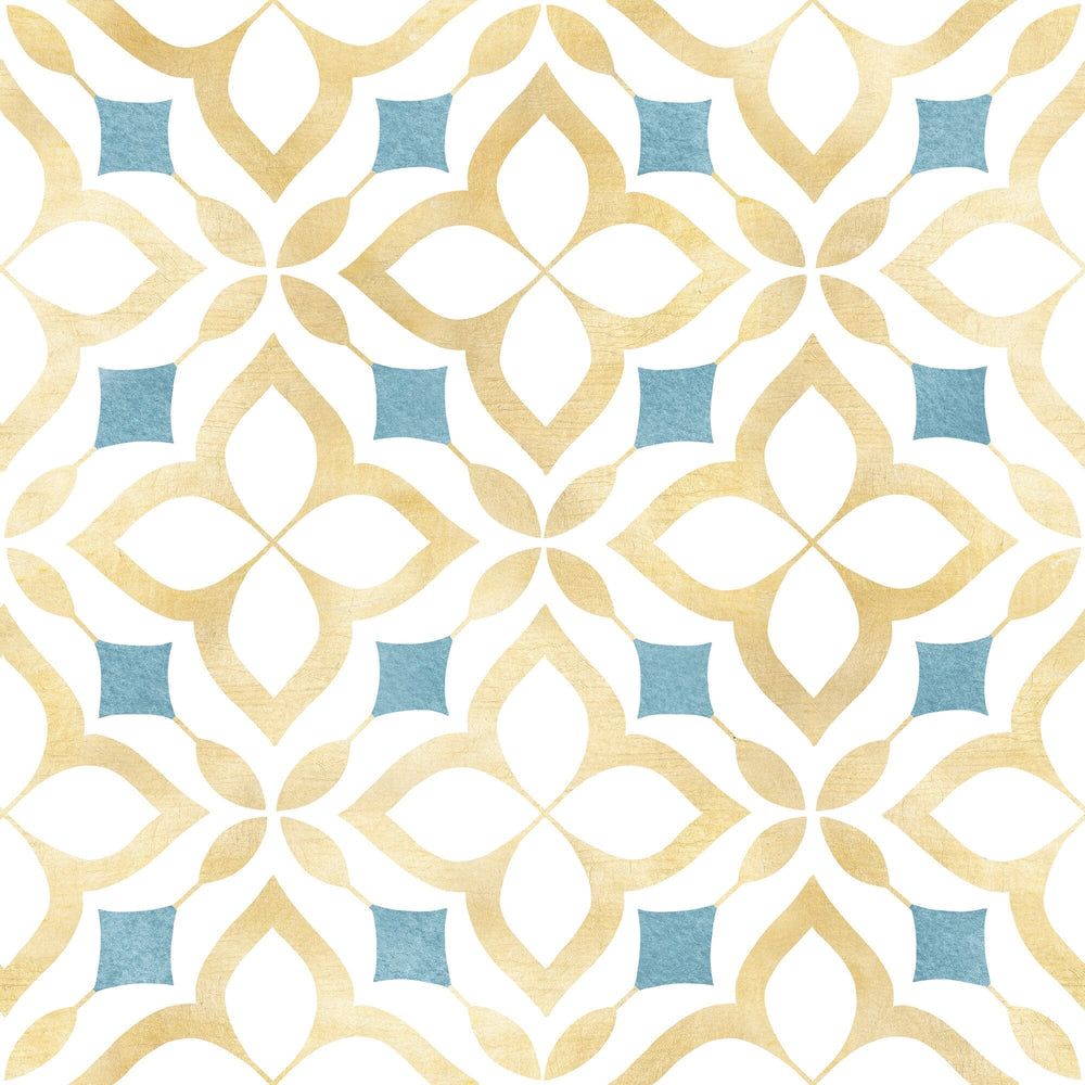 1000x1000 Yellow and Blue Moroccan Mosaic Peel and Stick Wallpaper 24''W x 50''H / Smooth Vinyl Peel & Stick