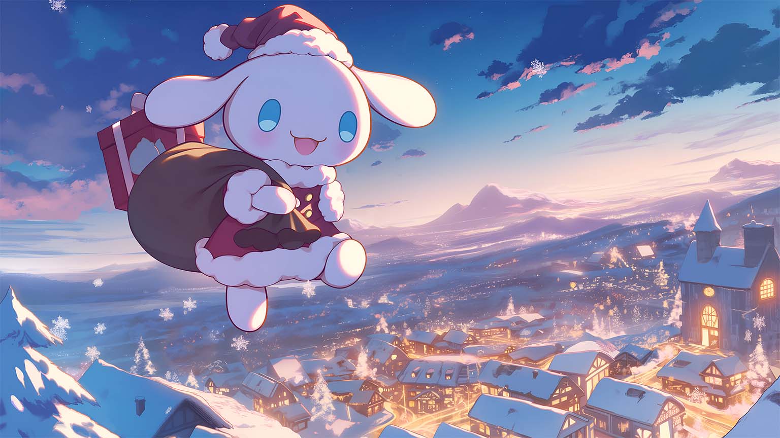 1536x864 Cinnamoroll Snowy Sky Christmas Magic Desktop Wallpaper 4K