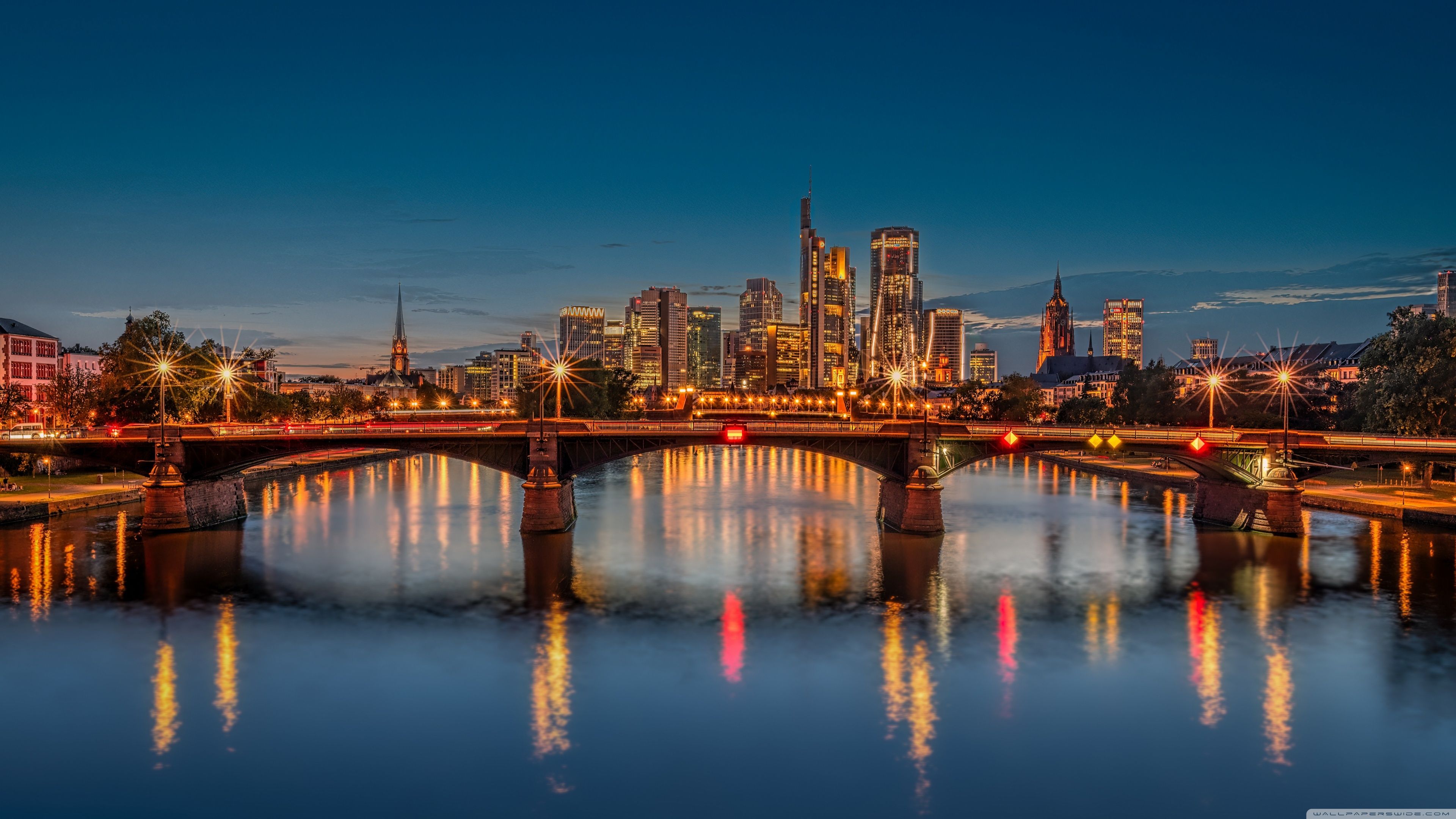 3840x2160 Frankfurt, Germany, Bridge, Evening, City Lights, Europe 4K UHD Wallpaper for UltraHD Desktop and TV : Widescreen and UltraWide Display : Dual Monitor