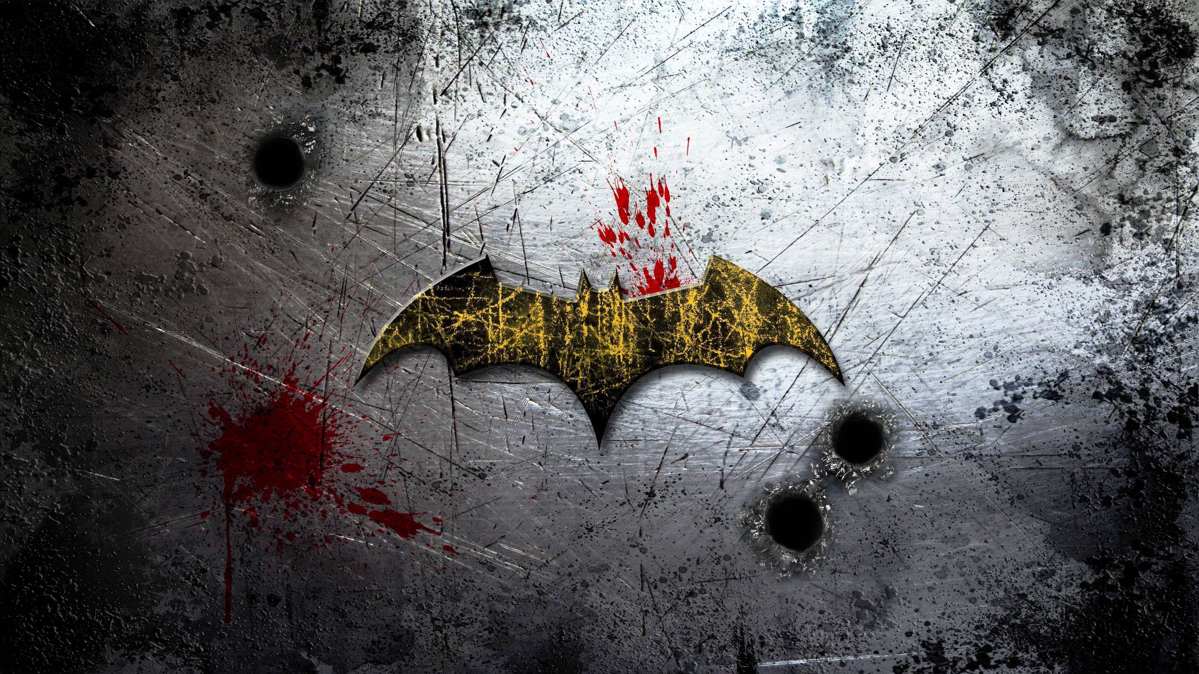 3840x2160 Batman logo on scratched wall wallpaper wallpaper