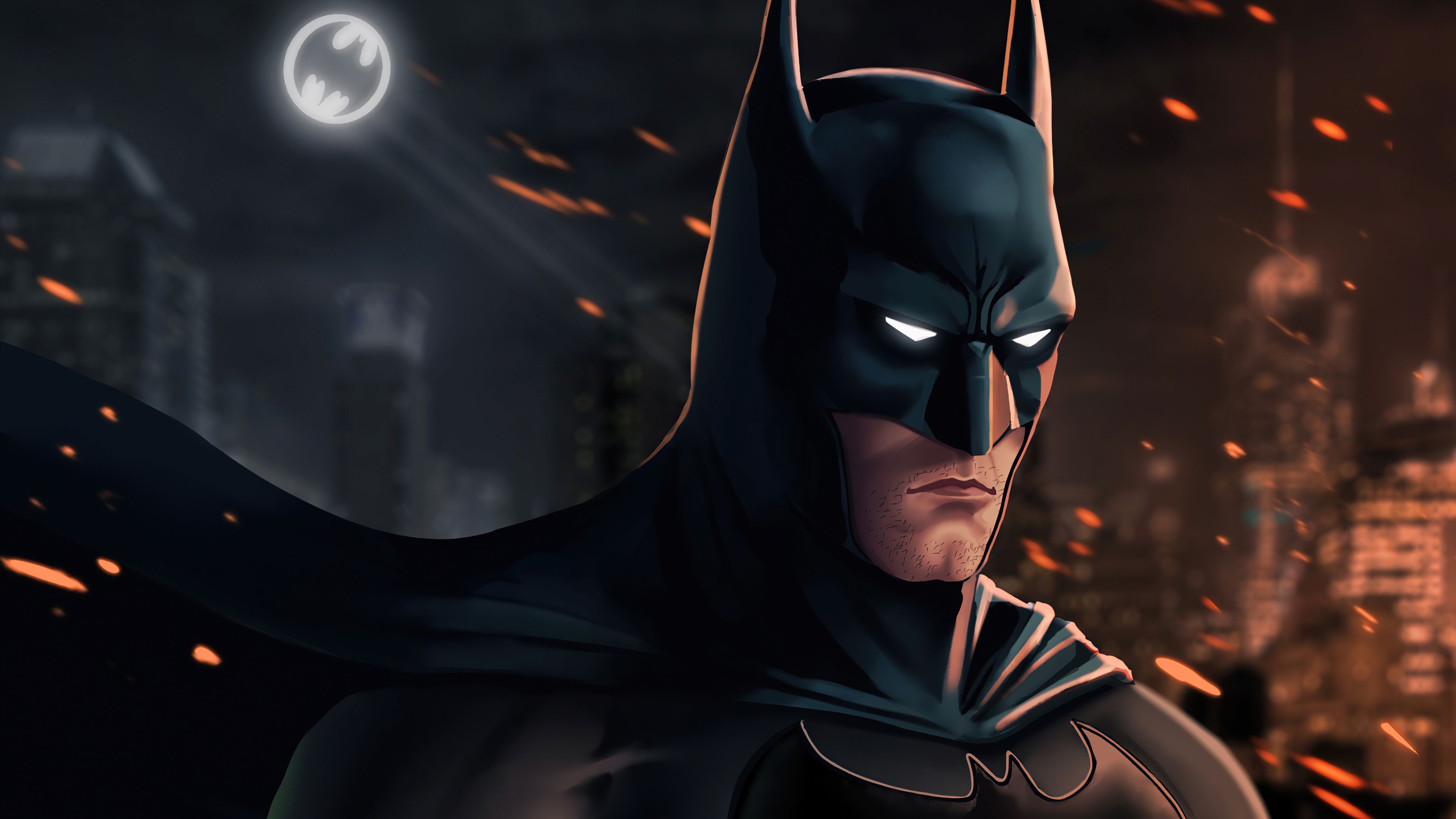 3840x2160 Batman In Fire Sparkle Background With Batman Logo 4K HD Batman Wallpaper