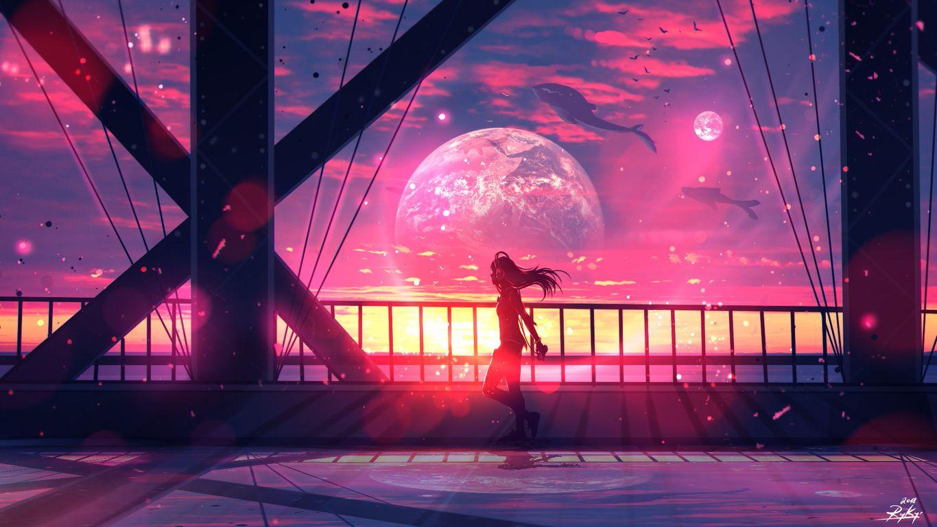 1366x768 Girl Walking With Headphones Anime Digital Art 1366x768 Resolution HD 4k Wallpaper, Image, Background, Photo and Picture