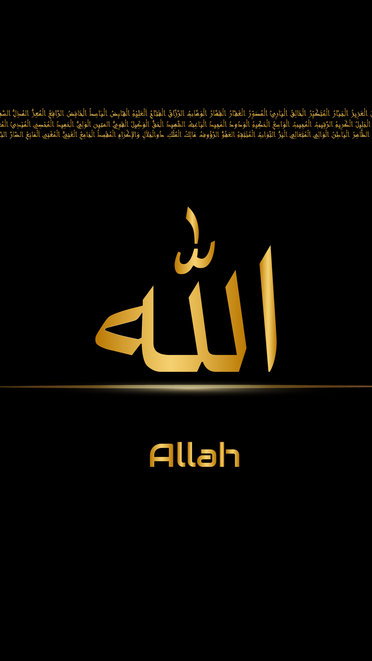 1440x2560 Allah Wallpaper 4K, Black background, Golden letters