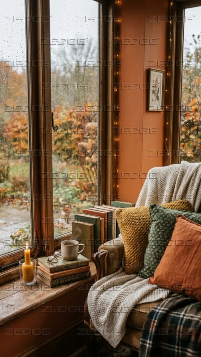 674x1198 Cozy Autumn Rainy Day Window Aesthetic Wallpaper wallpaper