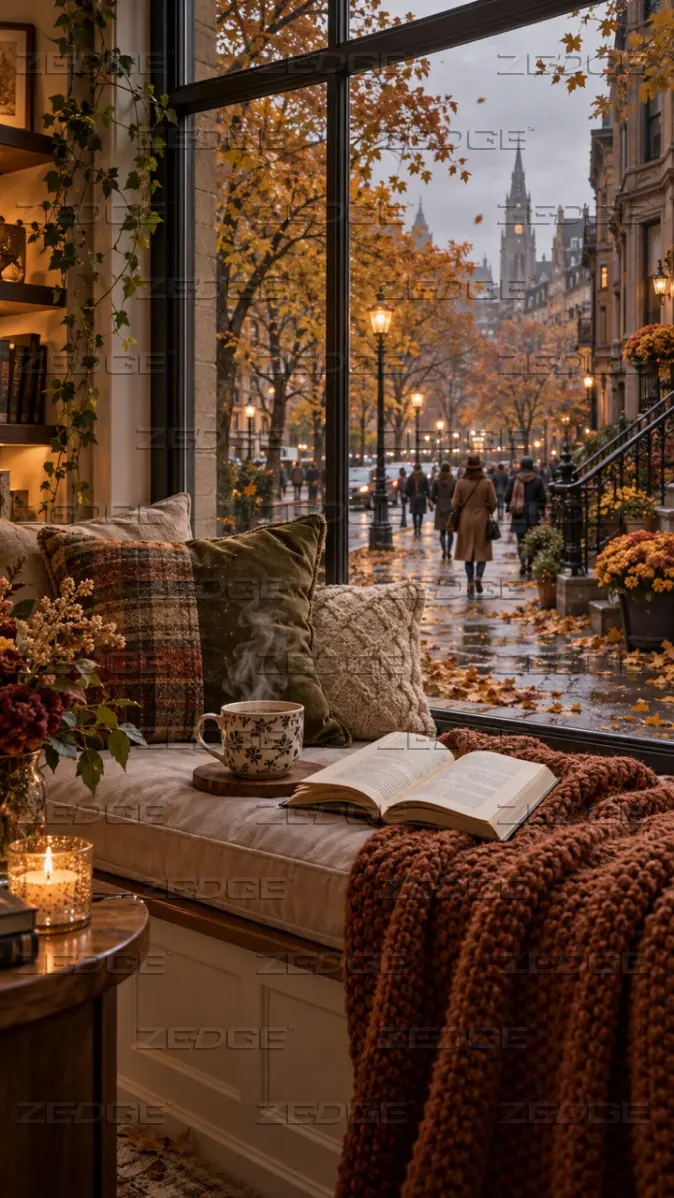 674x1198 Cozy Fall Window wallpaper