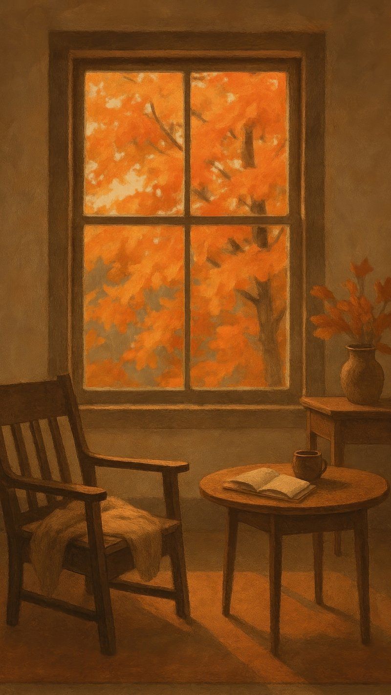 800x1422 Cozy autumn reading nook wallpaper. Free Photo Illustration