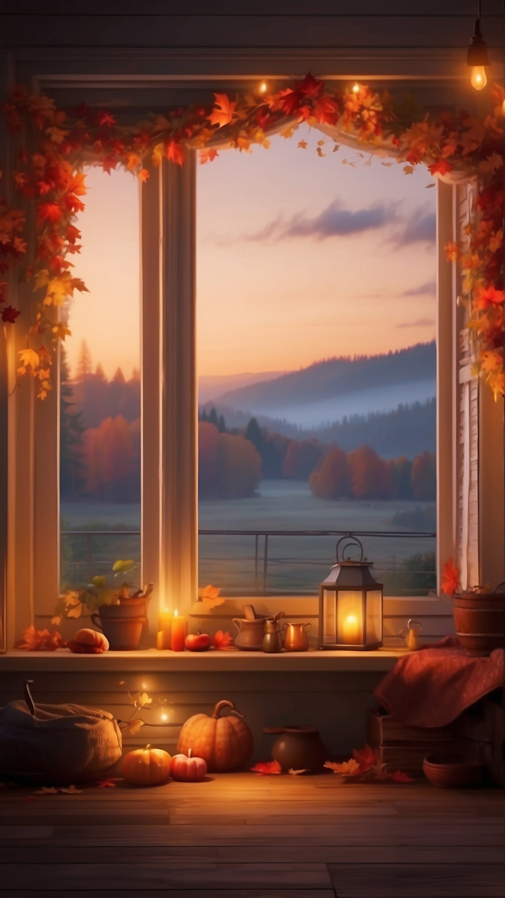 1920x3413 Autumn Serenity Window View Wallpaper